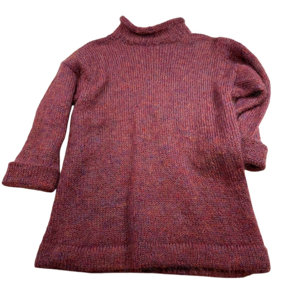 Women's Chunky Mohair Turtleneck Sweater Burgundy Long Sleeve Pullover‎